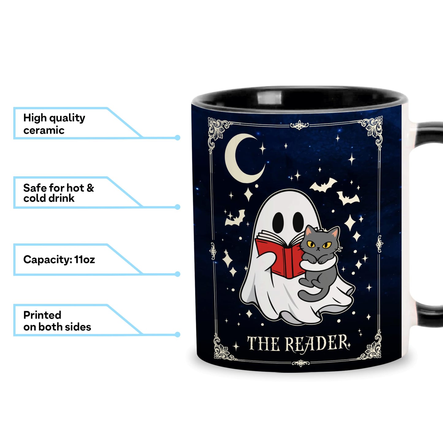 Hyturtle Cute Ghost with Cat Coffee Mug with Spoon for Halloween Birthday