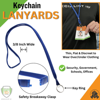 Specialist ID Bulk 100 Pack - Heavy Duty Breakaway Lanyards for Keys and ID Badges with Key Chain Split Ring - Break-Away Clasp and Keychain Keyring/Badge Holder Attachment (Royal Blue)…