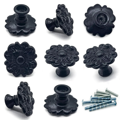 YOUYOUULU 8Pcs Black Flower Knobs - Solid Drawer Rose Knobs - Vintage Flower Handles with Scre. (Black 8pcs)