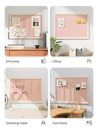 Fluxynara Foldable Cork Board Alternative, Felt Bulletin Board 23.6" x 17.5" Oatmeal Frame with 12 Adhesive Tabs, Pin Board for Home Office, Classroom, Entryway, Kitchen Wall Decor—Pink