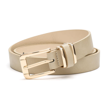 IFENDEI Women Waist Belts for Dresses Thin Black Skinny Leather Belts with Gold Pin Buckle Beige X-Small