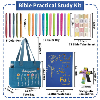 25 PCS Bible Study Supplies Kit, Large Capacity Canvas Tote Bag for Women Organizer, Bible Highlighters and Quick Dry Pens No Bleed Through, Notebook Bible Tabs Cross Bookmark Journaling Accessories