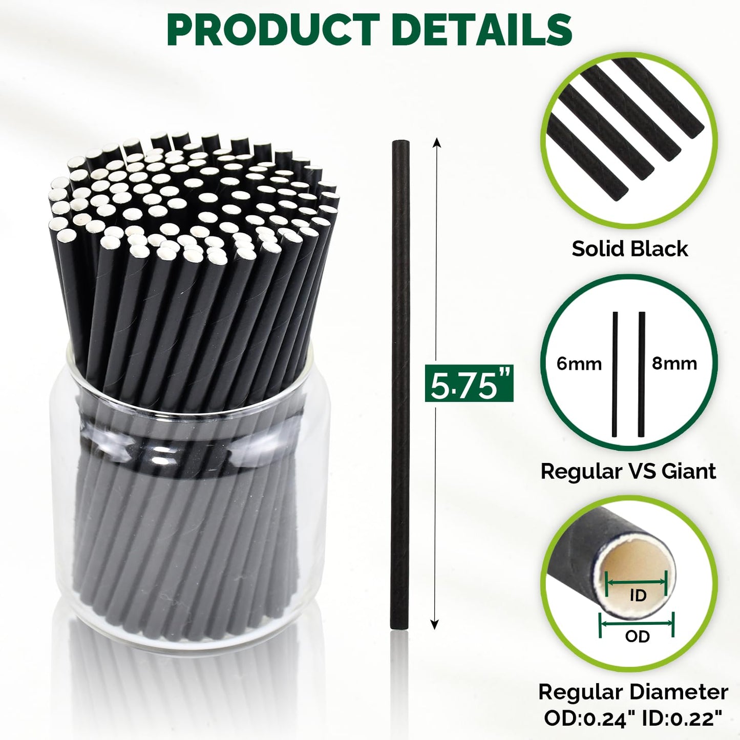 [500 Bulk] 5.75 inch Black Short Paper Straws, Stir Straws for Cocktail, Coffee, Mixed Drinks - Home, Bar and Restaurant Straws - 100% Biodegradable