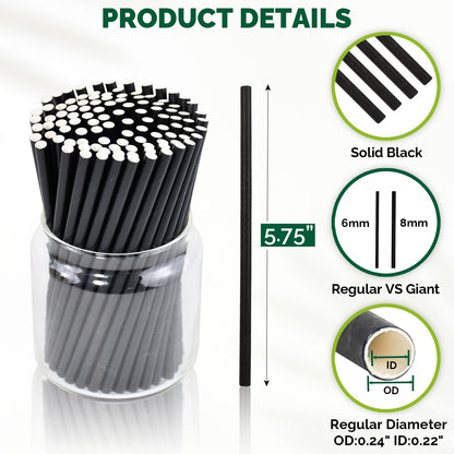 [500 Bulk] 5.75 inch Black Short Paper Straws, Stir Straws for Cocktail, Coffee, Mixed Drinks - Home, Bar and Restaurant Straws - 100% Biodegradable