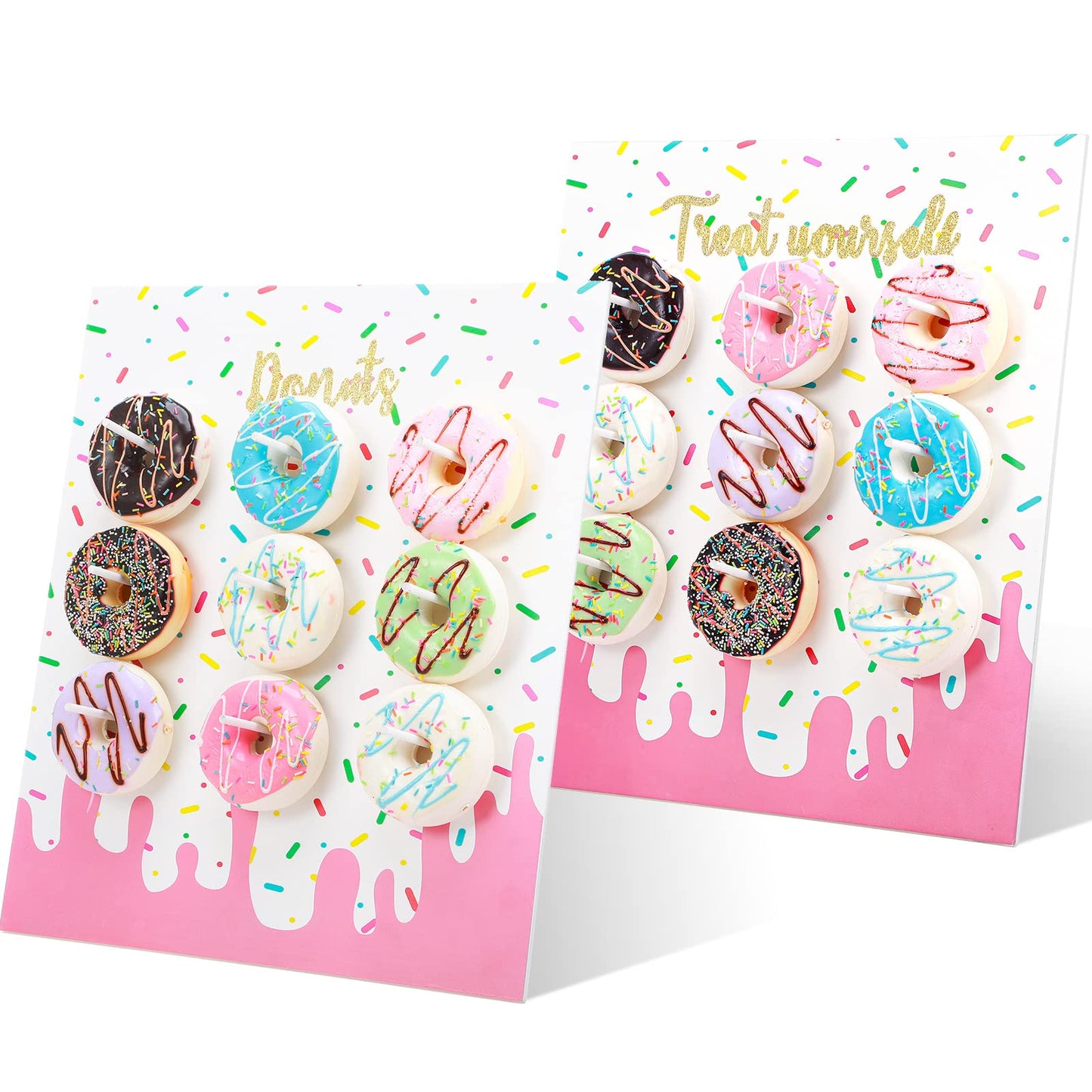 Yerliker 2 Pieces Donut Display Stand, Reusable Donut Holder Board, Party Wall Bagel Boards for Christmas Wedding Birthday Treat Holiday Gathering Parties (13.78 x 9.84 inches)