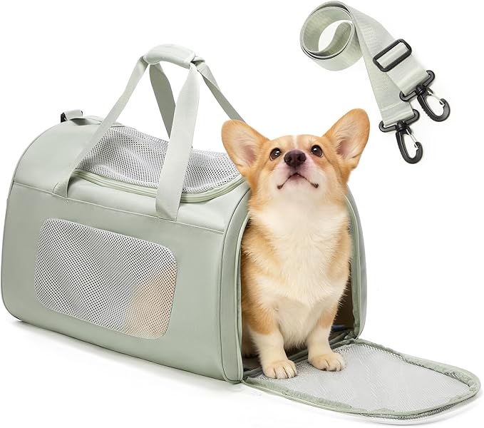 Extra-Large Cat Carrying Case Pet Dog Carrier Soft-Sided Cat Bag Airline Approved, Mesh Pet Carrier for Travel Outdoors with Shoulder Straps, Cat Carriers for Cats/Puppy/Dogs Up to 30Lbs, Green