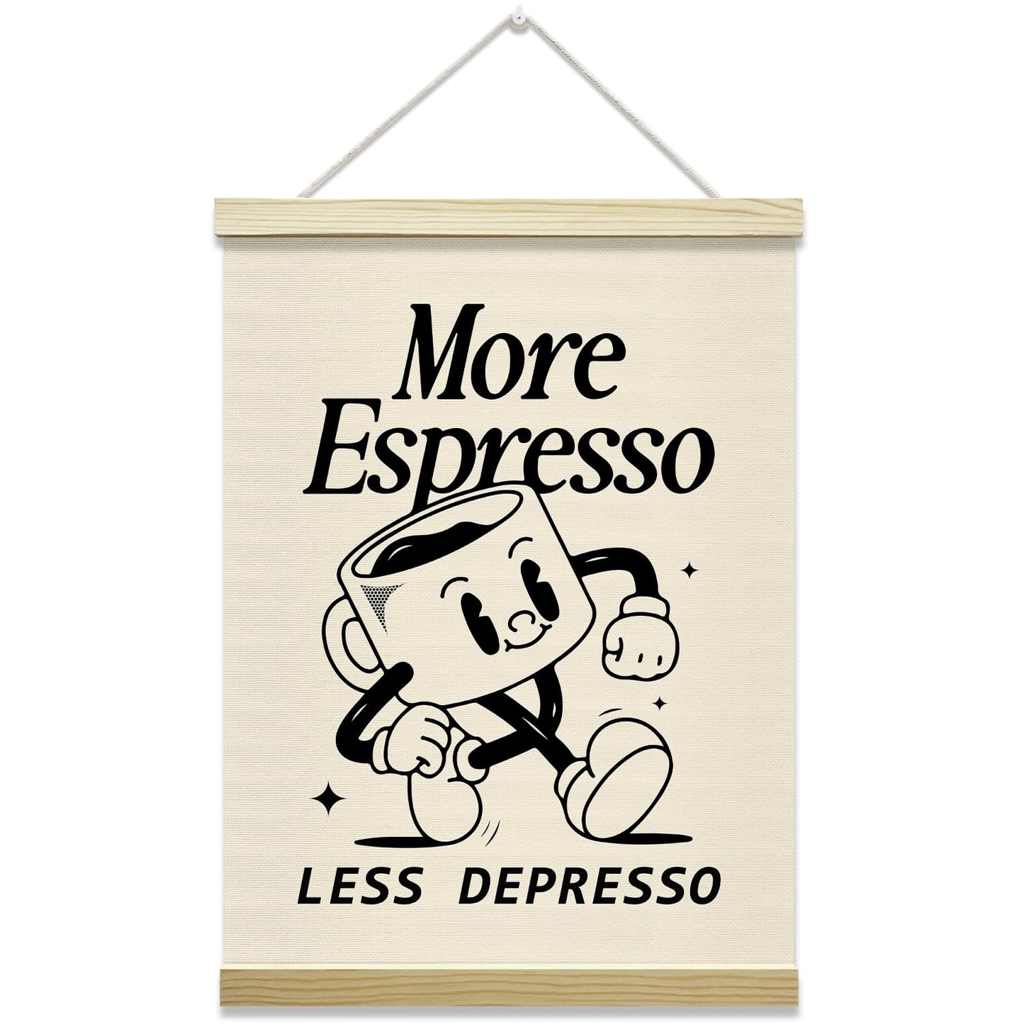mermermu Retro Coffee Poster Hanger Frame, More Espresso Less Despresso Posters Canvas Wall Art for Cafe Office Kitchen Living Room Decor, 12x16 Inches -036