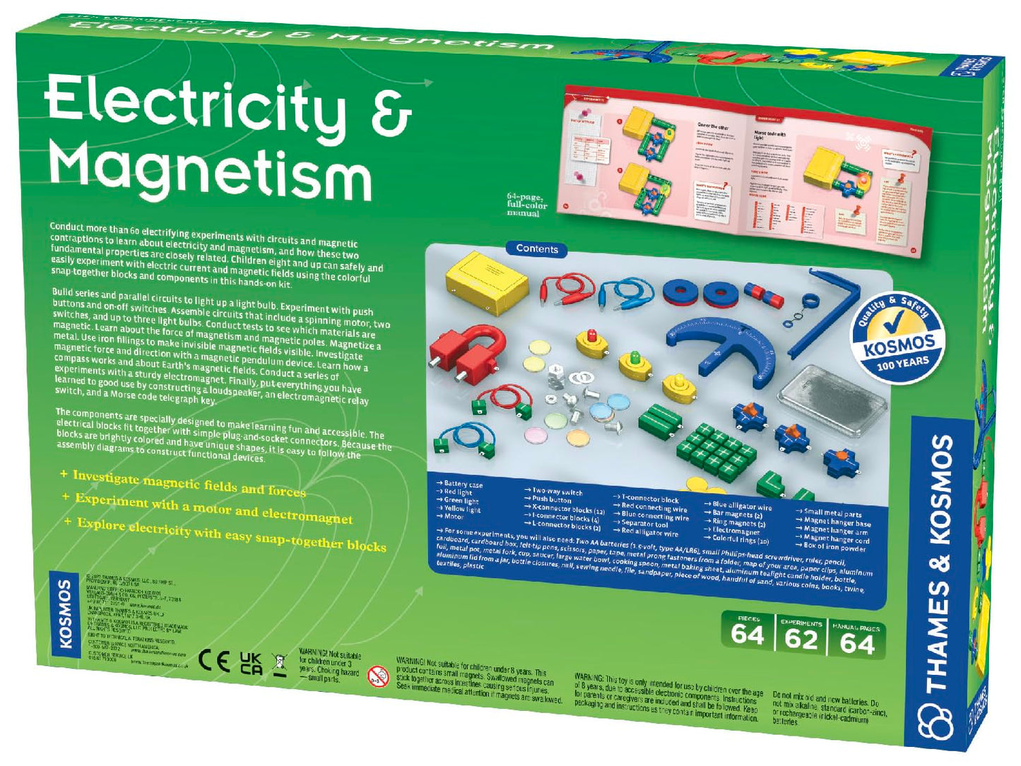 Thames & Kosmos Electricity & Magnetism Science Kit | 62 Safe Experiments Investigating Magnetic Fields & Forces for Ages 8+ | Assemble Electric Circuits with Easy Snap-Together Blocks
