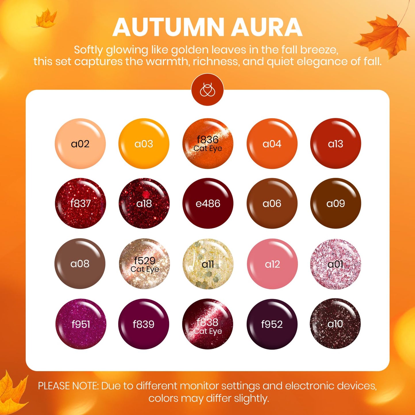 Beetles Fall Gel Nail Kit, Mystic Wonderland Gel Polish Set, 36 Colors Burgundy Brown Orange Red Polish Kit with Base Coat Glossy Matte & Glitter Top Coat Soak Off UV Led Nails Gifts for Women