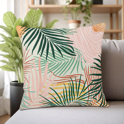 Kwlegh Colorful Abstract Pillow Covers Pink Green Tropical Palm Tree Leaves Throw Pillow Covers Modern Art Pillowcase 18x18 Set of 2 Neutral Cushion Case for Indoor Outdoor Couch Sofa