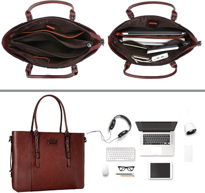 MOSISO PU Leather Laptop Tote Bag for Women, Waterproof Large Capacity Business Work Briefcase Shoulder Laptop Bag