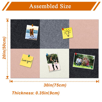 HULAVO Square Felt Cork Bulletin Board Tiles, Self Adhesive DIY Felt Pin Board for Wall 30" x 20" with 35 Pushpins for Office School Home Wall Decor Stickers Memos Photos Display (Camel & Grey)