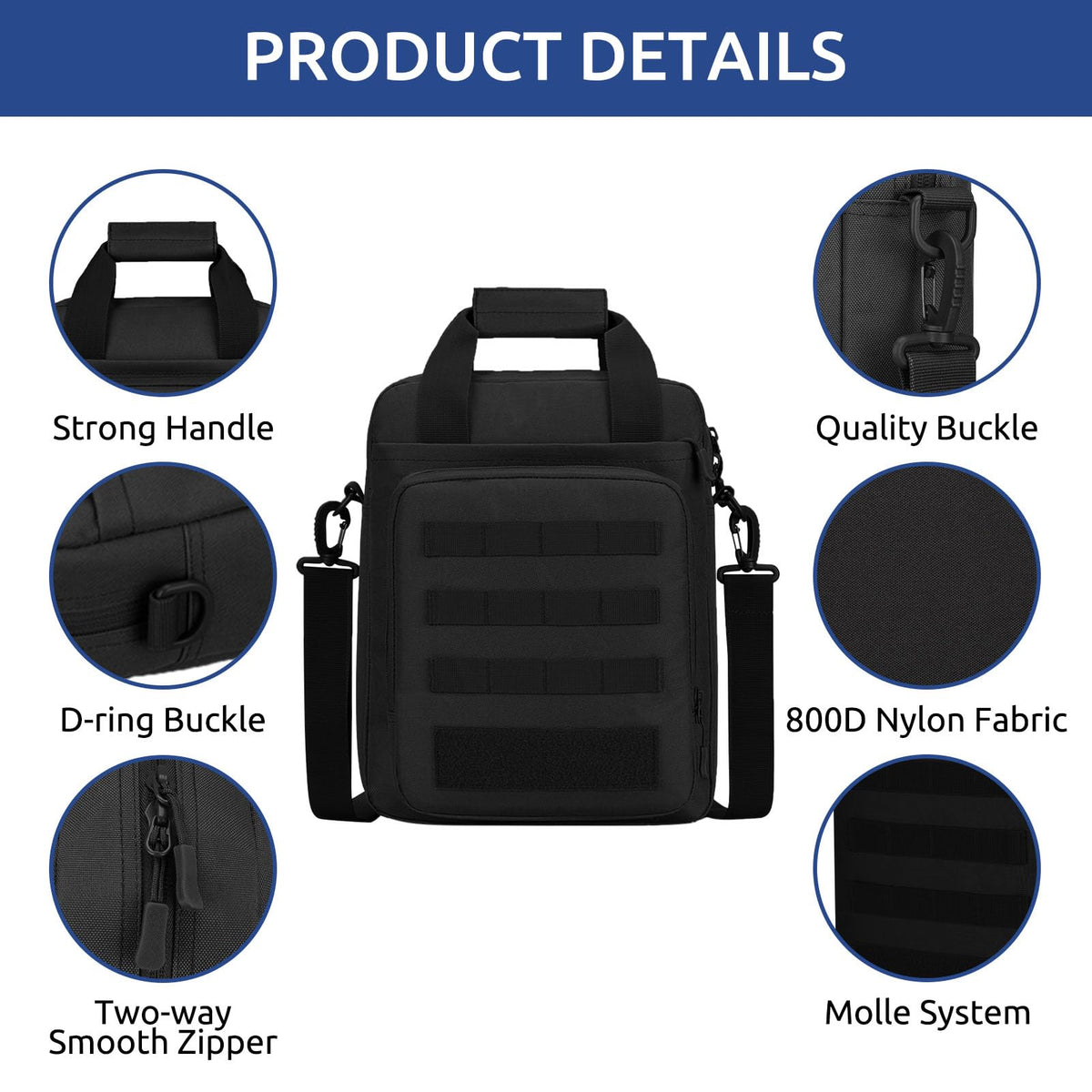 ZHIERNA Tactical Messenger Bag, Tactical Briefcase for Men Tactical Laptop Bag Heavy Duty MOLLE Shoulder Pack Handbag for Men(Black)