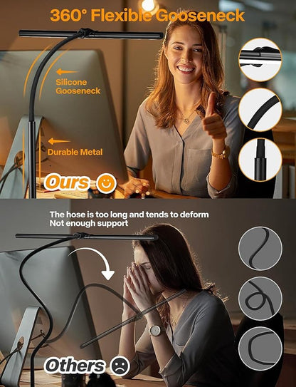 ACNCTOP Desk Lamp for Office Home - Eye-Caring Architect Task Lamp 25 Lighting Modes Adjustable LED Desk Lamp Flexible Gooseneck Clamp Light for Workbench Drafting Reading Study