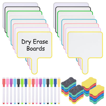 48-Piece Dry Erase Answer Paddle Set, Handheld Sign with Markers & Erasers, 10''X 8'' Double Sided Mini Whiteboard Paddles for Classroom, Home & Office Meetings