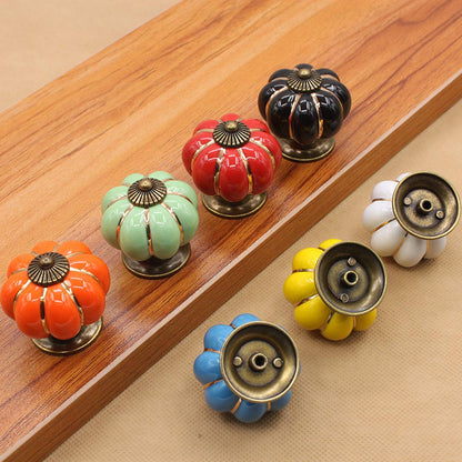HUAMULAN 8PCS Ceramic Knobs Cabinet Drawer Pumpkin Shape Glazed Cupboard Dresser Pull Handle DIY Decor Kitchen Furniture Door Kids Room