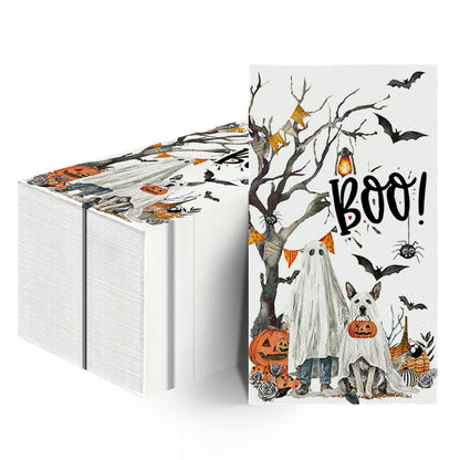 Horaldaily 100 Halloween Disposable Paper Decorative Guest Napkins, Jack-O-Lantern Pumpkin Cobweb Ghost Bats Dog Hand Towel for Party Lunch Dinner Kitchen Bathroom