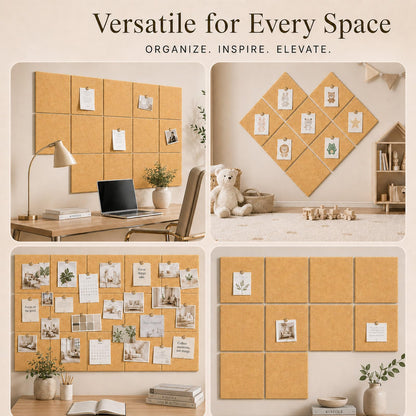 Baysola Felt Bulletin Board Panels 48 x 36 Inch Self Adhesive Wall Tiles Cork Board Alternative for Office Classroom Photos Notes 12 Pack