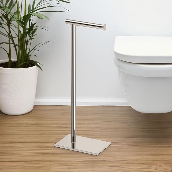 Gatco 1431PN Modern Rectangle Base Freestanding Toilet Paper Holder, 21.25", Polished Nickel with Weighted Base