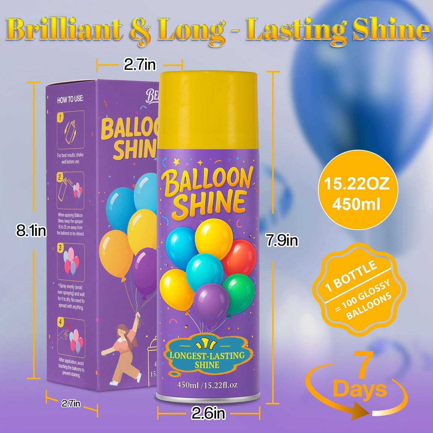 Balloon Shine Spray for Party : 15 oz Balloons Spray Silicone for Father's Day Halloween Birthday Decorations - Long Lasting Instant High Shine Waterproof for Outdoor Décor
