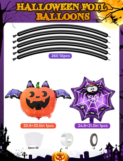 Adeyoo Halloween Balloon Garland Arch Kit - Purple Green Black Balloons with Boo, Bat Foil Balloons Spooky Eyeball Latex Balloon for Halloween Birthday Party Decorations, Indoor Outdoor