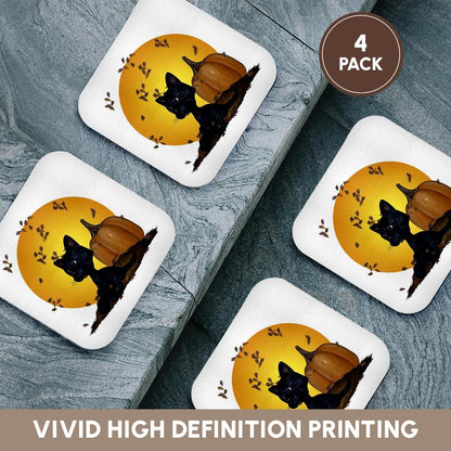 3dRose CST_19396_1 Black Cat with Pumpkins and Halloween Moon Soft Coasters, Set of 4