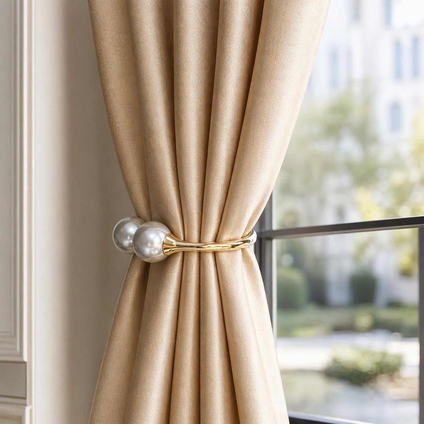 Curtain Tiebacks 2 Pack Curtain Ties Elegant Pearl Curtain Tie backs Premium Alloy Spring Curtain Clips No Drilling Curtain Ties for Modern Luxury French Nordic Minimalist Home Decor Curtain Holdbacks