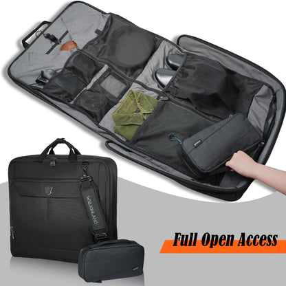 WELKINLAND 3-Suits Garment Bag for Travel with Toiletry Bag, 30L-Large Suit Carry On Garments Bag for Travels, 15-Pockets Suits Holder Travel Bags, Wrinkle-Free Suit and Dress Garment Bag for Travels