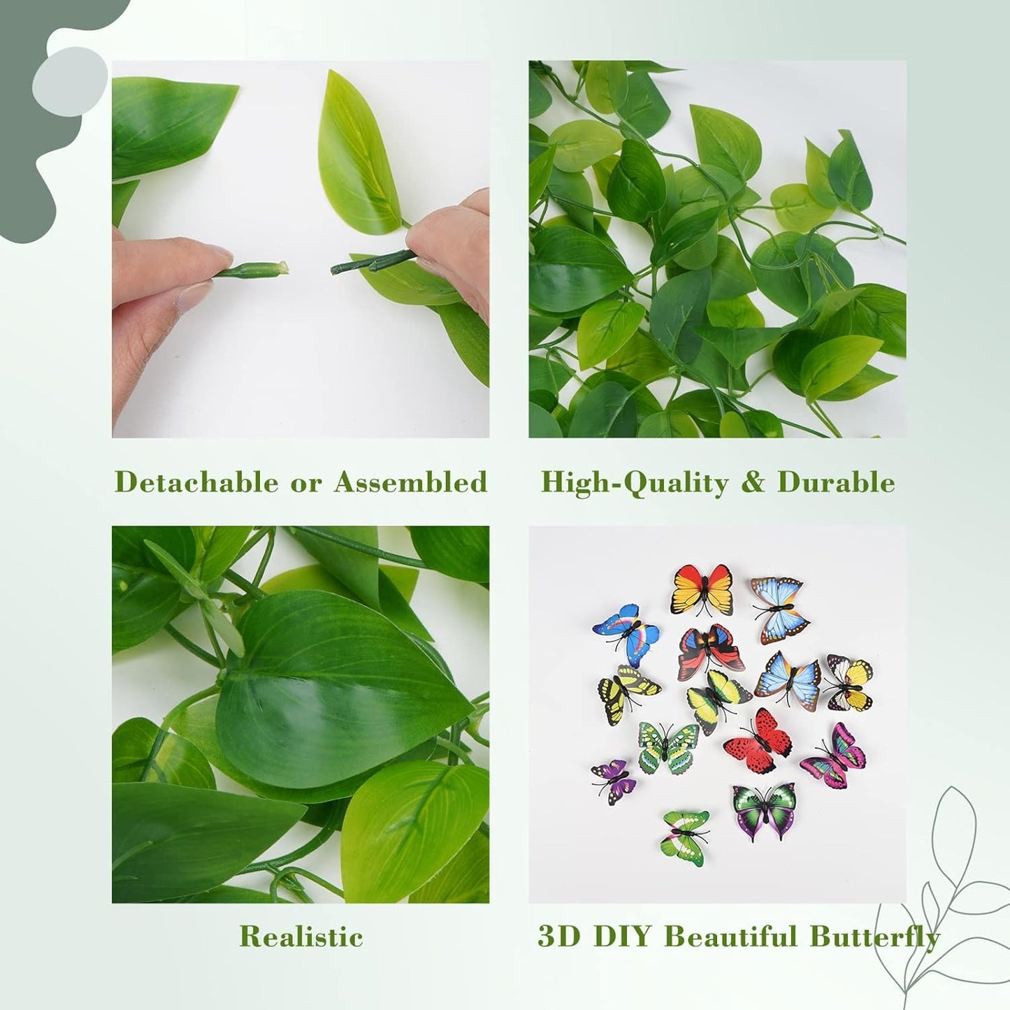 BLEUM CADE Fake Hanging Plants, 4pcs Artificial Pothos Vines Greenery for Wall Home Living Room Office Indoor Outdoor Decor (No Baskets)