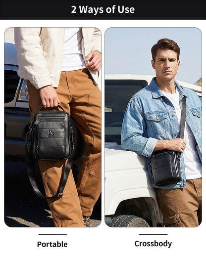 STEELLION Men's Vinatge Leather Crossbody:Compact with Organized Pockets,Stylish & Functional for Everyday Carry (black)