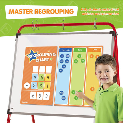 EAMAY Regrouping Base Ten Place Value Manipulatives, Addition and Subtraction Math Manipulatives for 1st 2nd 3rd Grade Classroom Must Haves! Kit with Magnetic Dry Erase Board and Magnetic Chips.