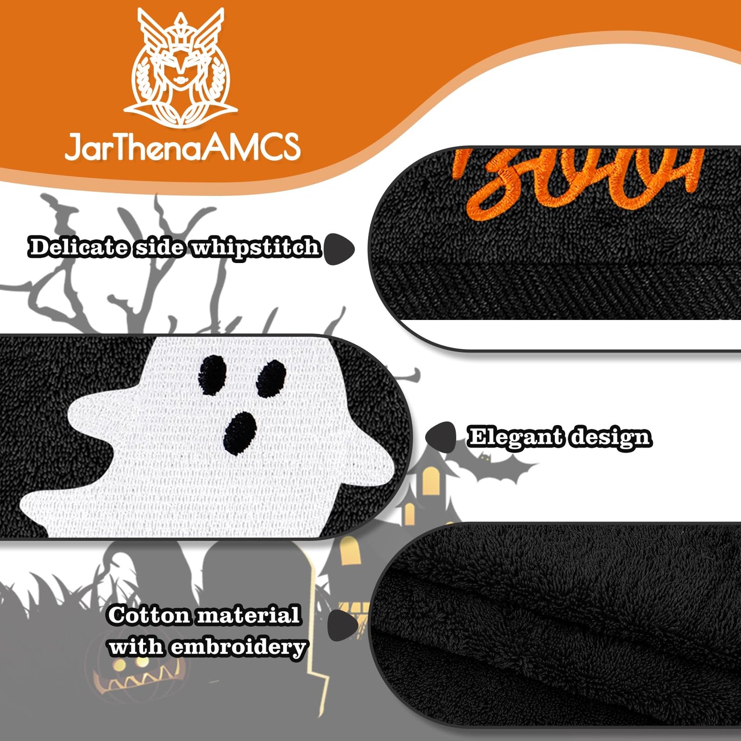 JarThenaAMCS Halloween Hand Towels Boo Ghost Pumpkin Face Embroidered Cotton Bathroom Towel Absorbent Bath Towel for Hand Drying Cleaning Cooking, 29.5 x 13.7 Inch, 2Pcs