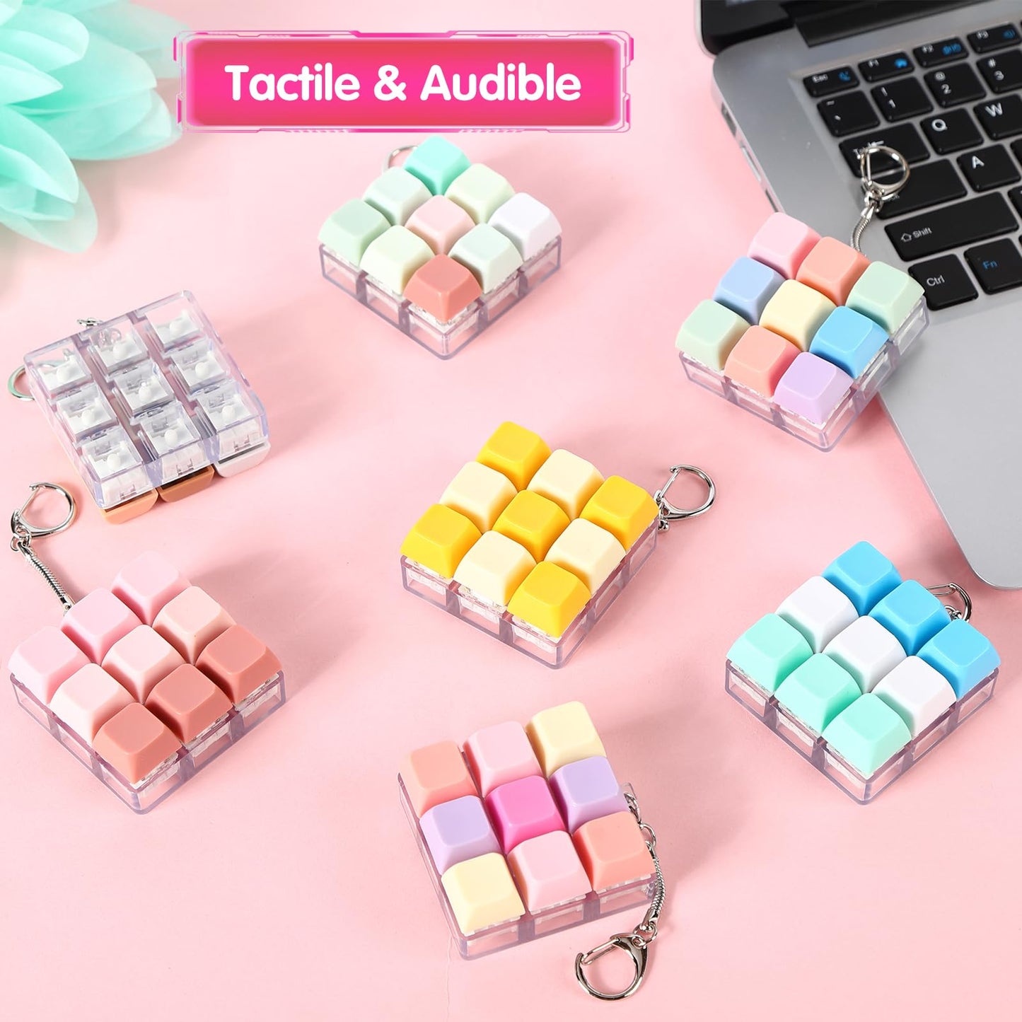 yisncka 8 Pcs Keyboard Fidget Keychain Keycap Stress Relief Fidget Keyboard Clicker for Office Gifts Adults ( 9 keys )