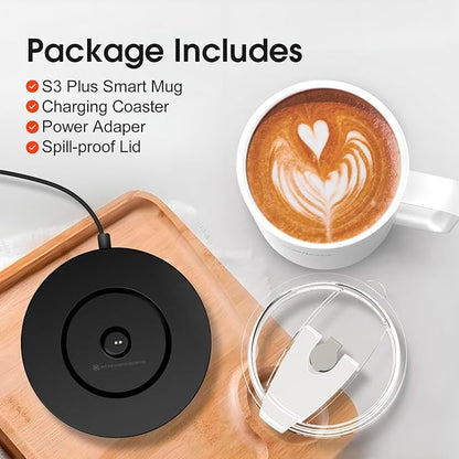 Vsitoo S3 Plus 14oz Heated Coffee Mug - Temperature Control Smart Mug with Mug Warmer, Auto-Sensing AI Heats Drinks to 120-150°F Hands-Free.Ideal for Home/Office/Gifts，White