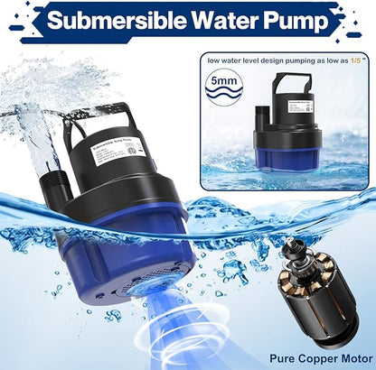 AgiiMan Submersible Water Pump - 1HP 3500GPH Pool Cover Pump for Pool Draining, Pool Cover Pump with 25FT Power Cord for Basements, Pool, Fountains, Hot Tub, Garden, Blue
