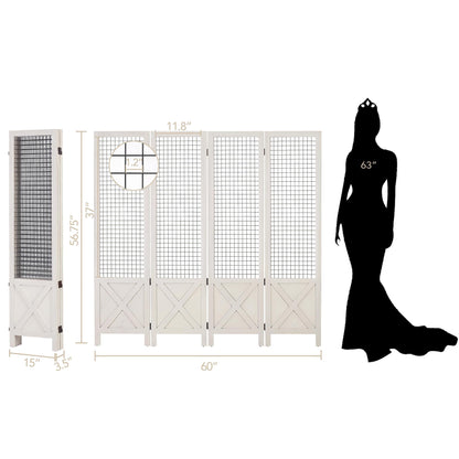 Wnutrees 4 Panel Gridwall Display, Portable Freestanding Display Board for Craft/Art Shows, Retail, Events, Decorative Wood Room Divider Folding Screens, White