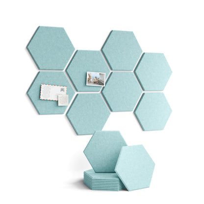 Fluxynara Hexagon Cork Board Alternative for Walls Decor-8-Pack Felt Bulletin Board Tiles,with 30 Pushpins,50 Adhesive Tabs for Office,Classrooms & Home Pin Board Felt Board-Teal Blue