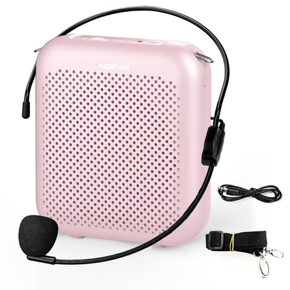 Norwii Bluetooth Voice Amplifier, Power Amplifiers, Portable Mini Wired Microphone Headset for Teacher Classroom & Outdoor Lectures, Teaching, Tour Guides, USB-C Rechargeable - 4000mAh, Pink