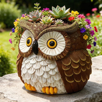Hand Painted Owl Planter, Owl Plant Pots with Drainage, Garden Succulent Flower Pot for Small Plants, Forest Bird Figurines Home office Decor for Desk Table shelf Patio, Gift for Women Plant Lovers