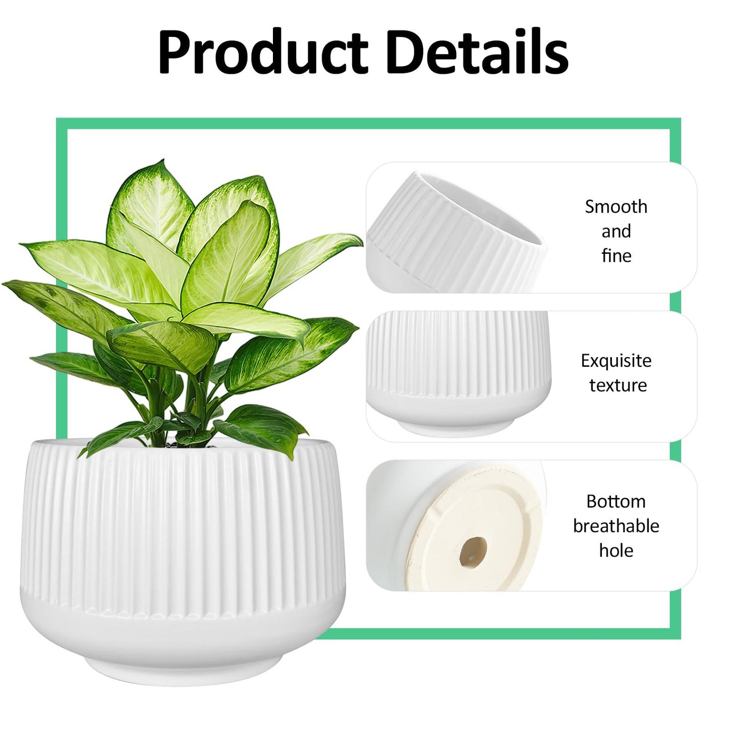 OXART Ceramic Plant Pot, 12+9+6.6 inch Large Plant Pot with Drainage, 3 Piece Planters for Indoor Plants, Modern Decor Home Office Garden Flower Pots for Indoor Outdoor Plant Set, White