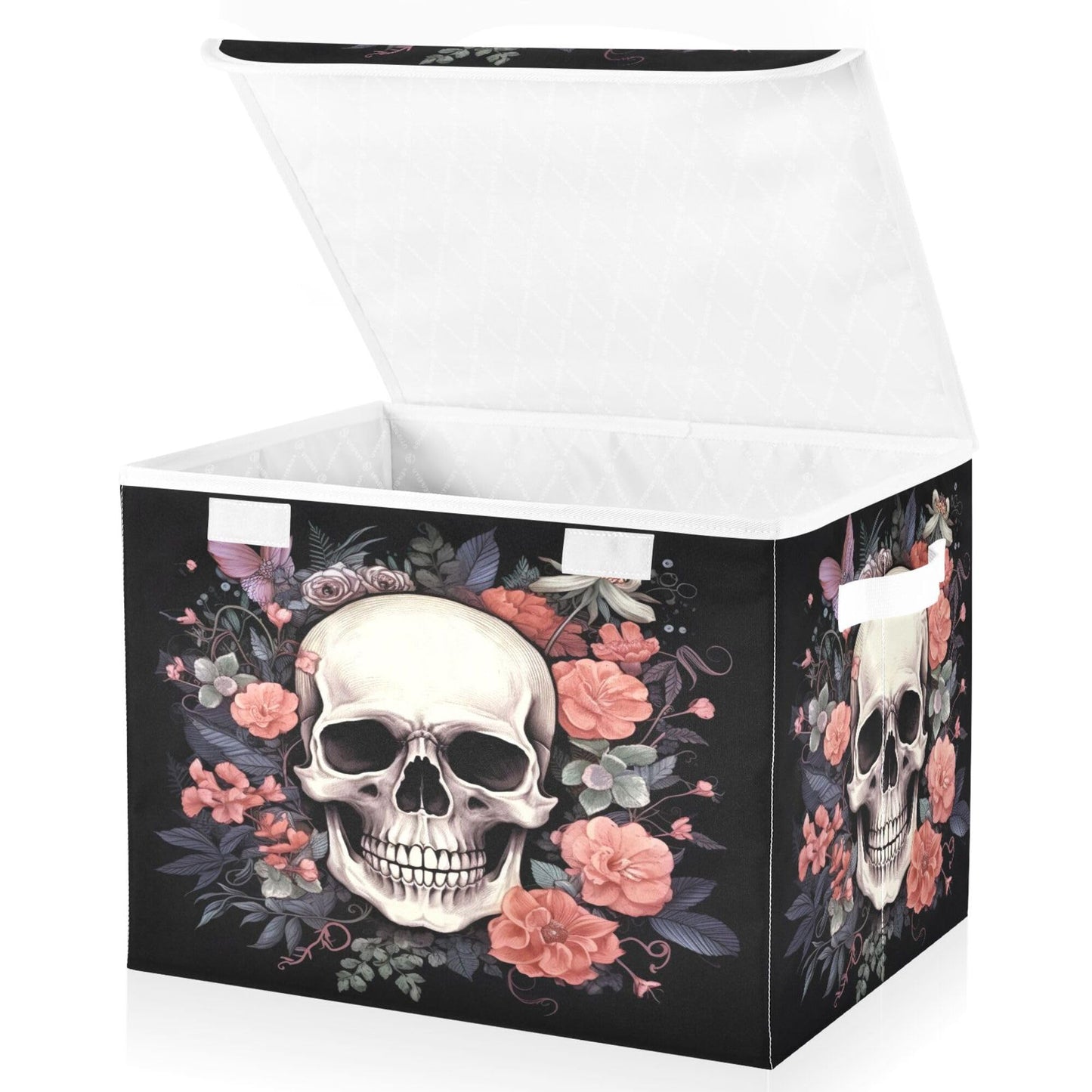 xigua Skull Storage Bins with Lids and Carrying Handle,Foldable Storage Boxes Organizer Containers Baskets Cube with Cover for Home Bedroom Closet Office
