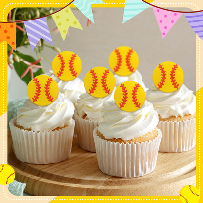 Honeydak 48 Pcs Softball Cupcake Rings Toppers Decoration Sport Ball Theme Cake Picks Softball Senior Night Party Decoration Sport Cupcake Toppers Rings for Birthday Party Supplies