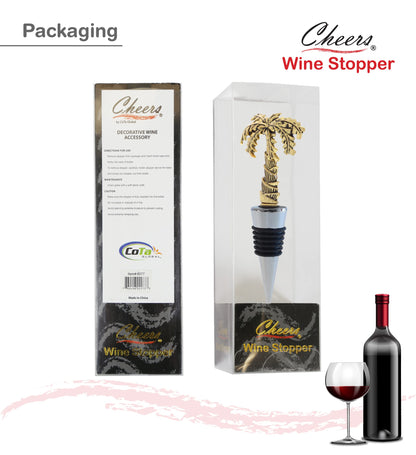 Cheers Gold Palm Tree Metal Wine Stopper - Elegant Vacuum Seal Reusable Tropical Beach Wine Bottle Stopper Airtight Leak Proof Bottle Topper Cork Plug, Home Decor & Bar Tool Accessory Unique Gift
