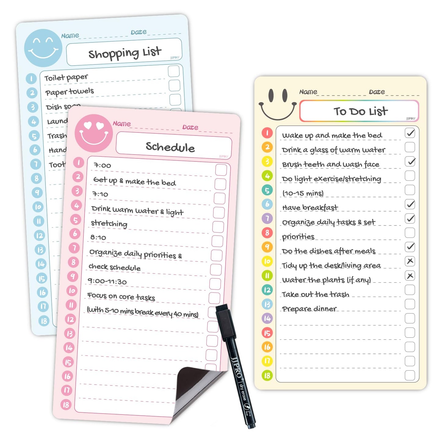 JJPRO Magnetic Multi-Functional to Do List for Fridge - 10" x5.5“ Home Checklist for Kids and Teens,Daily Checklist for Toddlers,Magnetic to Do List for Refrigerator-Blue,Pink&Yellow