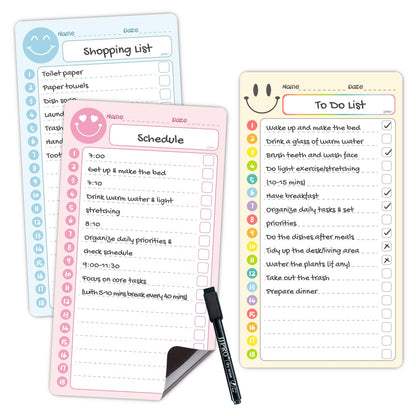 JJPRO Magnetic Multi-Functional to Do List for Fridge - 10" x5.5“ Home Checklist for Kids and Teens,Daily Checklist for Toddlers,Magnetic to Do List for Refrigerator-Blue,Pink&Yellow