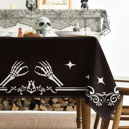 Horaldaily Halloween Tablecloth 60×60 Inch Square, Spooky Skeleton Skull Star Black Washable Seasonal Table Cover for Party Picnic Dinner Decor