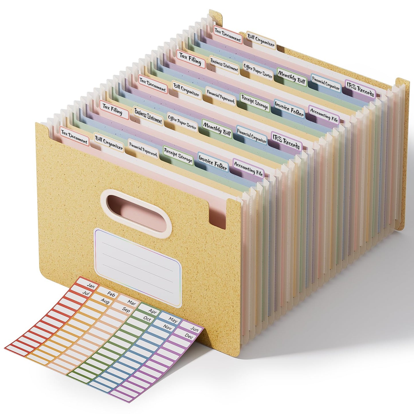 ThinkTex 26-Pocket Accordion File Organizer, Upright Open Top, Monthly Tabs, High Capacity Wheat Straw Expanding File Folder, Fits Letter A4 & Manila Folders for School Home Office- Wheat Yellow