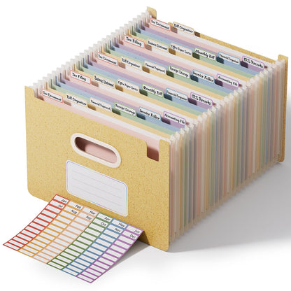ThinkTex 26-Pocket Accordion File Organizer, Upright Open Top, Monthly Tabs, High Capacity Wheat Straw Expanding File Folder, Fits Letter A4 & Manila Folders for School Home Office- Wheat Yellow