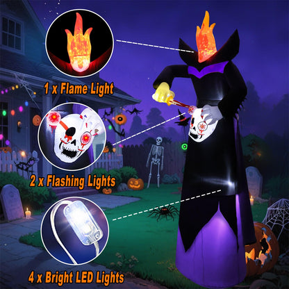 SRKLH 12FT Scary Halloween Inflatables Headless Killer Outdoor Decorations Grim Reaper Holding Skull Dig Out Eyeballs with Flame Light Giant Ghost Blow Up Yard Decoration for Party Garden Lawn Decor
