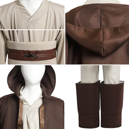 Kuberas Kids Costume Tunic Hooded Robe Pants Belt Shoes Cover Lightsaber Halloween Cosplay Outfit Boys 3-12 Years